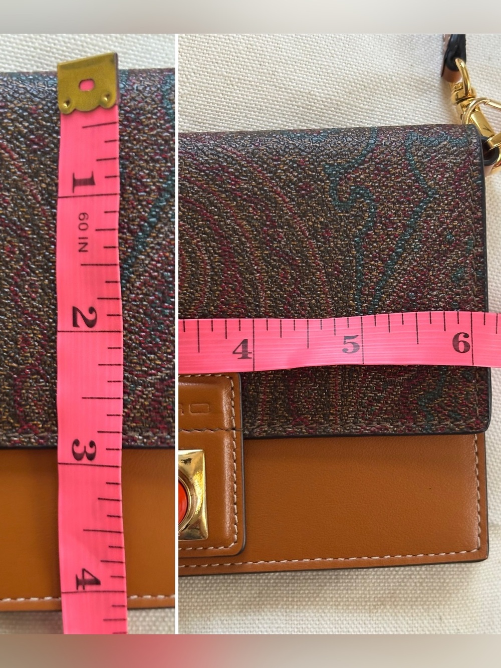 Etro Milano Paisley Crossbody Tan Leather Red Stone Gold Matching Earrings Boho - Picture 10 of 17